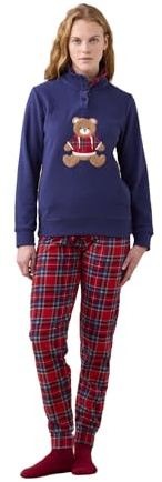 Noidinotte - Pigiama Donna Invernale in Micropile Articolo Scozzese. - XL Blu