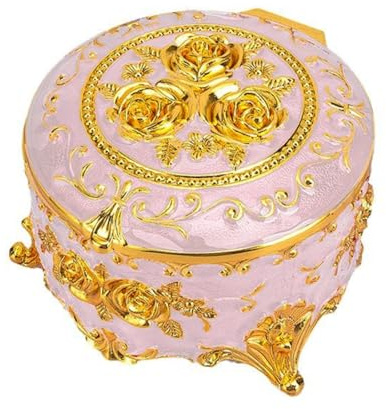 Boîte à Bijoux Vintage avec Couvercle, Coffret à Bijoux Rétro en Métal, Boîte à Bagues Ronde, Petite Boîte de Rangement pour Bagues, Boucles d'Oreilles, Colliers, Cadeau pour Femmes et Filles (A)