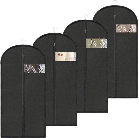 4 Stück Kleidersack Anzug, Verdickte Staubschutzhülle für Anzüge, Kleidersäcke mit Reißverschluss, Faltbare Staubschutzhülle für Kleidung zum Mitnehmen, Lange Hülle für Mäntel, 120 x 60 cm, Schwarz