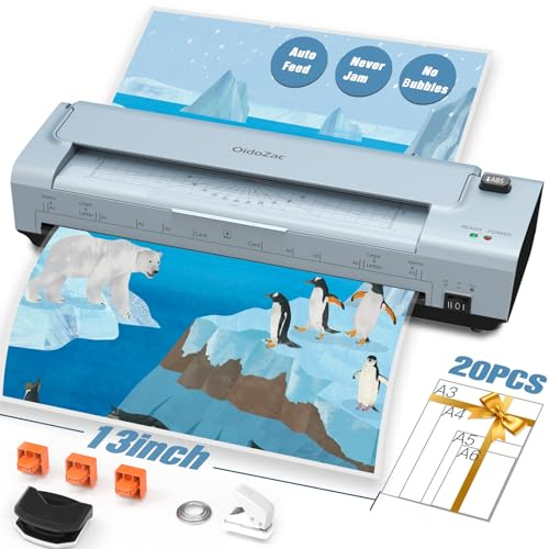 OidoZac 13 Inch Laminator Machine with 20 Laminating Sheets, 11x17 Hot & Cold laminator for Teachers 10 in 1 with Auto Paper Feed, Never Jam Technology Personal Laminator for Home Office School