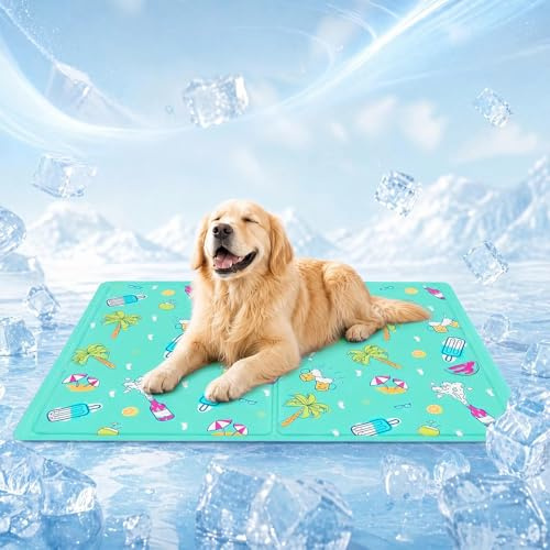 TFSZE Alfombrilla Refrescante para Mascotas,Manta Refrigerante Perro,Cama Frio Animales Colchon Mascotas para Verano,Alfombrilla Refrescante Cojín de Gel Auto Refrigerante Impermeable-40x50cm/Verde