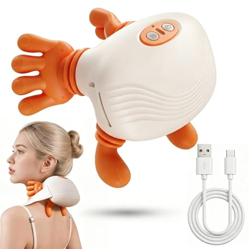 Massaggiatore Collo 4D Senza Fili, Massaggiatore cervicale 2 Livelli Intensità & 2 Temperature, Terapia termica per alleviare il dolore del trapezio,Ideale per casa, ufficio e viaggi