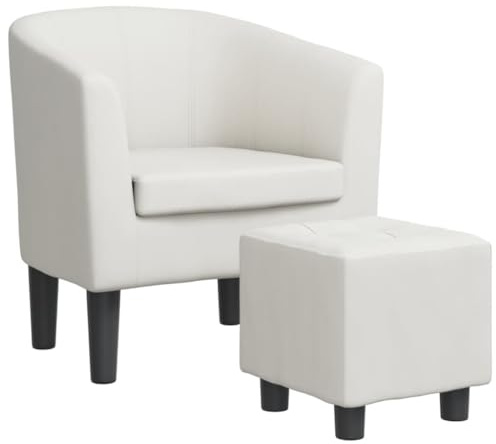 YUTAASU Poltrona club moderna con poggiapiedi bianco in ecopelle di facile manutenzione, antimacchia ed elegante.Robusta struttura in compensato e legno di pino, spessa imbottitura per alti
