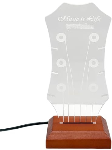 Vestamore plektrumhållare i trä med 7-färgs LED-ljus, gitarrplektrum formad plektrumhållare, USB-driven gitarrplektrum visningsstativ för skrivbordsdekoration, 8,5 x 8 x 18,2 cm / 3,3 x 7,2 tum