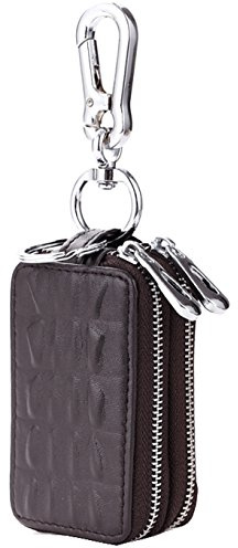 iSuperb Etuis Porte Clés Cuir Porte Clé-Monnaie Pochette Rangement pour Clé Zippée Sacoche à Fermeture Double Eclair 9x5x3.5cm