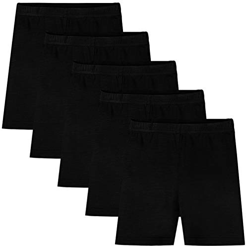 Auranso Girls Dance Shorts Kids Solid Color Breathable Bike Shorts Stretchy Undershorts for Sports Play or Under Skirts 5 Pack, Black, 8-10 Years