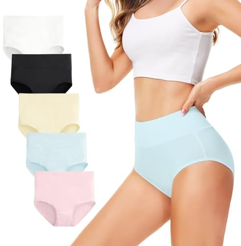 TUUHAW Underbyxor, damunderkläder, 5-pack, trosor, korsbyxor, bomull, hög midja, andas