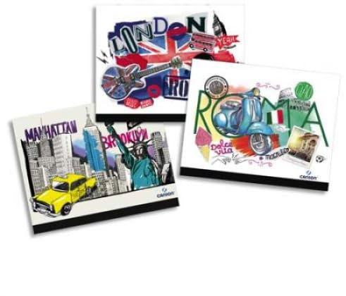 Lot de 10 Carton à dessin Studio Créatif 2 élastiques 32x45, dos toilé, couv. décor NY, Londres, Rome