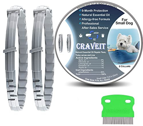 Craveit Dog Flea Collar, 2 Pack Flea Collar for Dogs Small, Gentle Plant-Based Tick Repellent for Small Dog, Waterproof & Adjustable, 8-Month Long-Lasting Defense