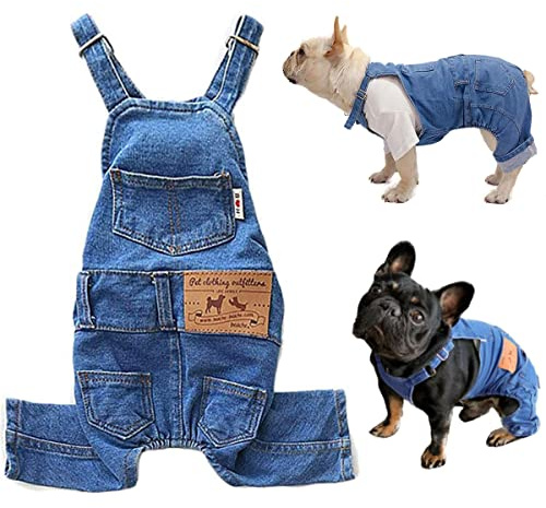 Dog Shirts Clothes Denim Overalls, Pet Jeans Onesies Apparel, Puppy Jean Jacket Sling Jumpsuit Costumes, Fashion Comfortable Blue Pants Clothing for Small Medium Dogs Cats Boy Girl (Blue, Large)