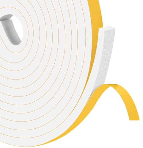 YIMIKI Burlete Espuma Puerta Entrada, Cinta Espuma de Sellado, Junta Puerta Goma Espuma Adhesiva, Tira Elástica Anticolisión contra Corrientes de Aire, 12mm(W) X 6mm(T), 4m Largo X 2PCs
