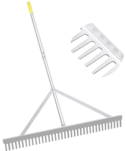 Byhagern Rastrillo de paisaje de 36 pulgadas, rastrillo de aluminio con mango ligero de 69 pulgadas, herramienta de rastrillos de paisajismo para el cuidado del césped, lago y playa
