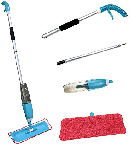 Bodenwischer mit Sprühfunktion - Spray Floor Mop Sprühwischer für die Bodenreinigung mit Nachfüllbarer Flasche und 1 Waschbaren Pads, für Laminat, Holz, Keramik, Fliesen, Boden