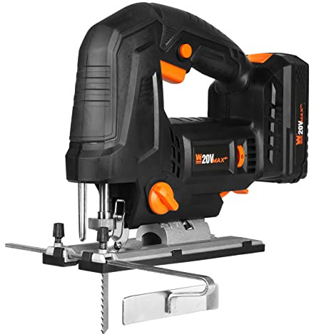 WEN Cordless Jigsaw, Brushless with Auto-Speed, 20V Max 4.0Ah Lithium Ion Battery, and Charger (20670)
