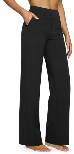 G4Free Yogahose Damen Lang Hohe Taille Elegant Stretch Weites Bein Jogginghose Geschäft Hose Arbeit Bauchkontrolle Lose Gerade Freizeithose mit Taschen (Schwarz,XL)