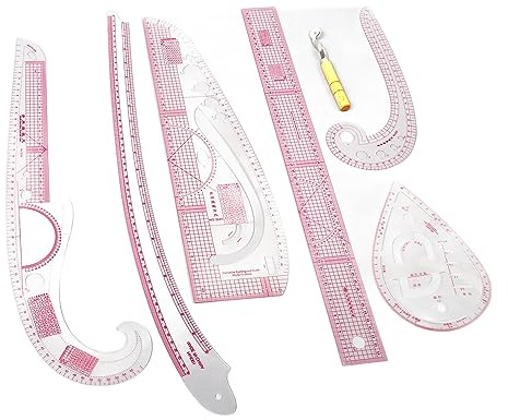 High Accuracy 7pcs French Curve Ruler Set Complete Sewing Rulers Set with Scale, Perfect for Beginners and Tailors for Pattern Making, Create Precise and Professional Designs, Plastic and Solid Wood