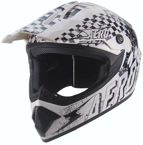 Kinder Crosshelm Skeleton AHP – Motorradhelm für Kinder, ABS-Schale, robuster Kinderhelm für Downhill, Quad und Motocross, Weiß Schwarz, Größe M, 55 – 56 cm