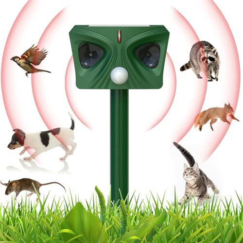 Katzenschreck Ultraschall Solar, 2025 Upgrade Tiervertreiber Katzenabwehr Wasserdicht mit LED-Blitz und PIR-Bewegungssenso, 5 Modus Einstellbar Marderschreck für Katzen, Hunde, Vögel, Mäuse, Marder