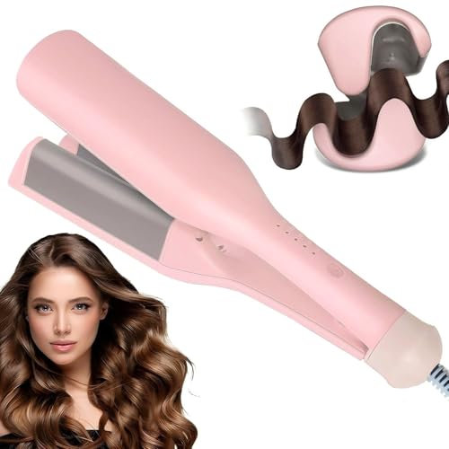Sadodo 32mm Welleneisen Lockenstab,Kreppeisen Haar Cremper,Große Wellen Locken,Wasserwellen,Beach Waves,Mermaid Waves,Französischer French Wave Lockeneisen Wellen Eisen für Lange/Kurze Haare Rosa