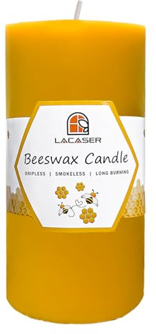 Grande bougie pilier en cire d'abeille 100 % pure, taille 7,6 x 15,2 cm, 100 heures de combustion, jaune naturel