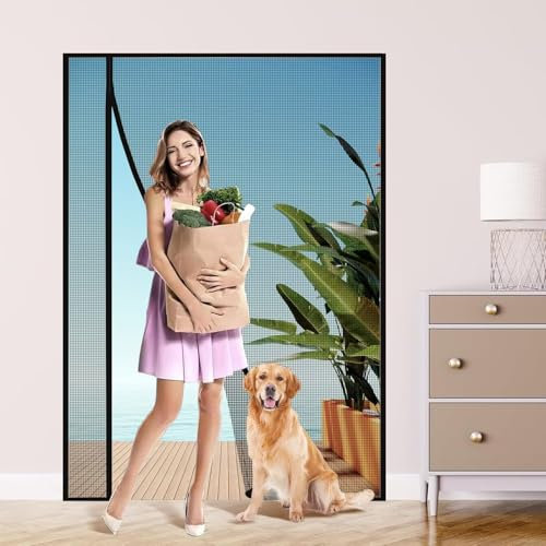 Puerta con mosquitera, 165x270cm Negro Fibra antimosquitos y antiinsectos, puerta antipolvo