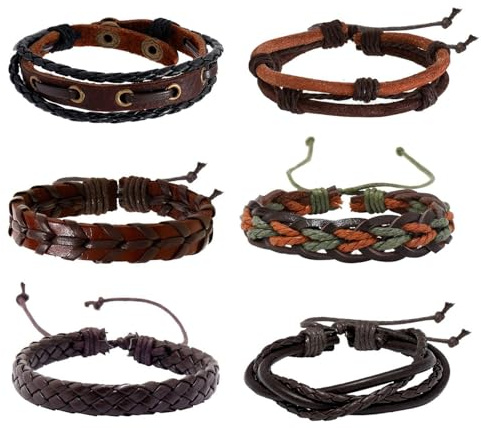 OAOSDH Pulsas De Cuero para Hombres De 6 Piezas, Pulsera Creativa, Múltiples Capas, Estilo Punk