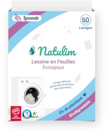 Natulim - Detergente en Tiras para Lavadora (50 Lavados) - Incluye Suavizante, Ecológico, Hipoalergénico, Made in Spain - Ropa limpia y suave sin ensuciar el Planeta (Fragancia Lavanda)