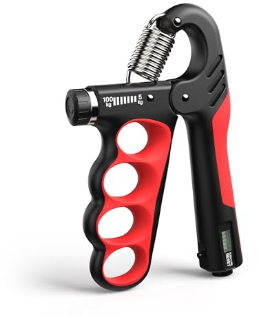 MACYO Grip Strength Trainer, Display Counter Hand Grip Strengthener with Adjustable Resistance 11-220Lbs(5-100KG), Ergonomic Design, Forearm Strengthener for Musicians Athletes and Injury Recovery (Orange)