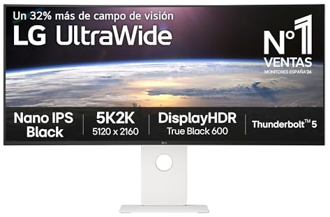 LG UltraWide 40U990A-W.AEU (40 Zoll) 21:9 Curved 5K2K Nano IPS Black Monitor, 120Hz, AMD FreeSync™ Premium, DisplayHDR™ 600, 2X Thunderbolt 5 (96W), 2X HDMI 2.1, Weiß