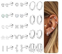 Adramata 14 Pares Pendientes Mujer Acero Quirurgico Aros Plata Oro Pendiente de Aretes Hipoalergenicos Pendiente Pequeños Tragus Helix Piercing Oreja Pendientes Mujer Oro Plata