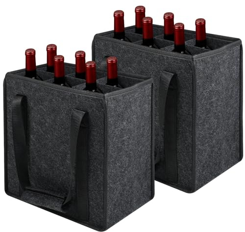 Lauviomify Set di 2 Flaschentasche Filz – Porta Bottiglie per 6 Bottiglie di Vino, Birra e Bevande – Borsa Porta Bottiglie in Feltro, Borsa da Trasporto 27×20×27cm, Nero