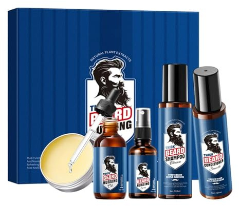 Jimkply Kit de Cuidado Multifuncional para Barba, Hidratación Profunda y Suavizante, Reducción del Encrespamiento y la Irritación, Cuidado Duradero para una Apariencia Arreglada