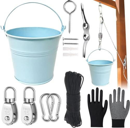 Pulley with Metal Bucket, Play Tower Accessories, Accessories for Tree House Play Tower, Pulley with Bucket, Pulley System, Pulley with Bucket Cable, with Metal Bucket, Tree House Garden