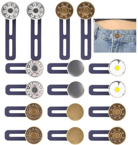 Extensores de Botones Pantalón 16 Piezas Sin Costuras, Alargadores Cinturón Metal Plástico para Jeans, Uso Diario Hombre Mujer, Instalación Instantánea
