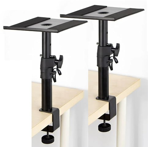 Högtalarfästen för skrivbord, höjdjusterbar övervakning av högtalarställ med halkfri bas, metallbricka 225 x 235 mm, lastkapacitet 15 kg för 4–8 tums högtalare