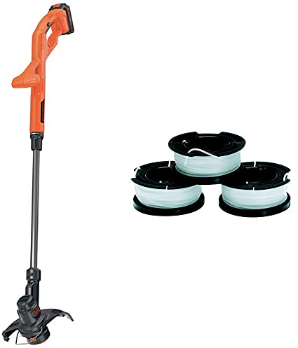 BLACK+DECKER Coupe-Bordures sans Fil 18V, Coupe-Bordures Electrique 25 cm avec Batterie 2 Ah, Tube Télescopique et 2 Poignées & Lot de 3 Bobines de Rechange, 3 x 10 m de Fil en Nylon, Fil de ⌀1,5 mm