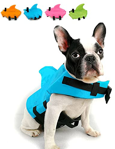 Snik-S Dog Life Jacket- Preserver with Adjustable Belt, Pet Swimming Shark Jacket for Short Nose Dog,Upgrade Version (Pug,Bulldog,Poodle,Bull Terrier) (S, Blue)