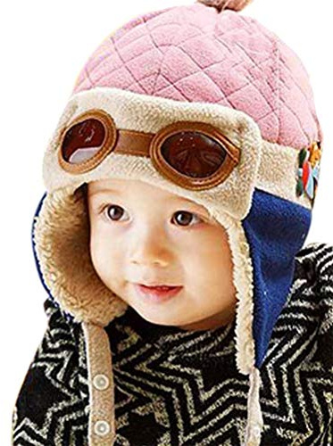 EDOTON Cappello del Bambino Berretto Beanie Pilot Bambini Invernale Caldo Cappello con Orecchie per Cappelli da Bambino 1-3 Anni (Rosa)