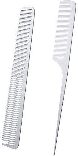 2 Pezzi Pettini di Coda in Metallo Argento Pettini per Coda per Taglio Fine Pettine per Portafoglio Pettine per Barbiere in Acciaio Pettine per Taglio Capelli (Coda di Ratto e Pettine da Taglio Fine)