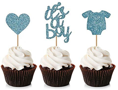 Unimall 48 Stück Boy Cupcake Toppers Baby Jumpsuits Cupcake Picks für Baby Shower Party Dekorationen