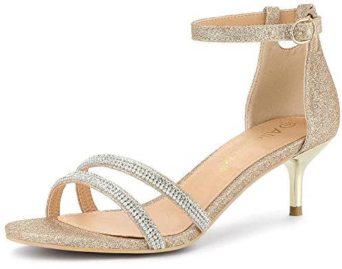 Allegra K Women's Stiletto Kitten Heels Glitter Heel Sandals Gold 5 UK/Label Size 7 US