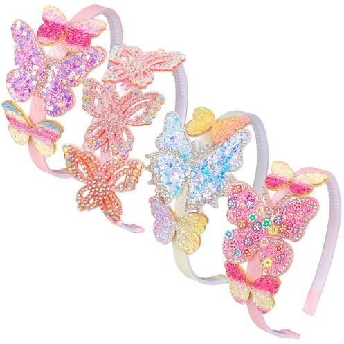 ELEMIRSA 4-Piece Butterfly Hair Hoops and Headbands for Girls, Teens, Toddlers, and Kids - Party Hair Accessories