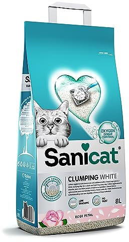 Sanicat - Litière pour Chats agglomérante Blanche - Parfum de pétales de Rose, Fabriquée à partir de minéraux naturels avec contrôle des odeurs, Capacité de 8 L