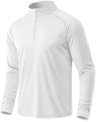 MAGCOMSEN Men's Long Sleeve 1/4 Zip Running Gym UV T Shirts Sun Protection UPF 50+ Quick Dry Tops Outdoor Sports Tee Shirt,White,S