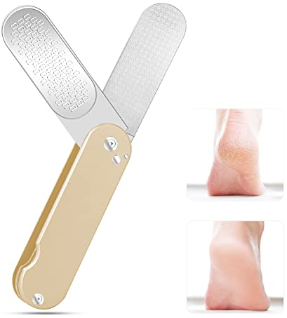 Fußfeile Hornhautentferner,Edelstahl-Fußraspel und Doppelseitige Fußfeile Entferner für Harte Haut Hornhautfeile Entferner,Hornhautraspel für Nasse und Trockene Rissige Füße (Champagne)