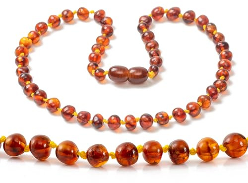 Halsband av baltisk bärnsten - 45cm - Cognac - knutet mellan pärlor