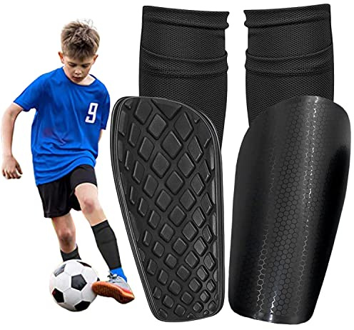 Kids Shin Pads Football Shin Guards with Avoid Slip Out Insert Pocket Calf Sleeves for Boys Grils Age 5-12 Youth Adults Soccer Protective Equipment (Black, Medium), M (7.28 x 3.54in)