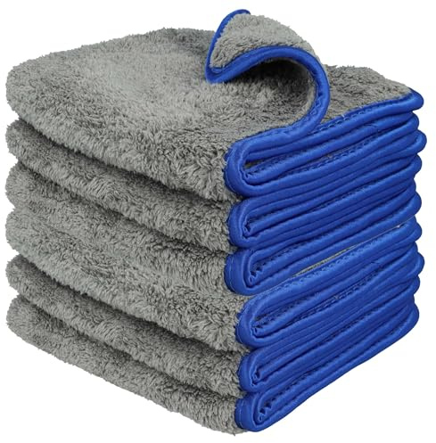 vhbw 6X Pflegetuch für Auto, Motorrad - Mikrofasertücher 21 x 20 cm, Waschbar, Wiederverwendbar Blau Dunkelgrau