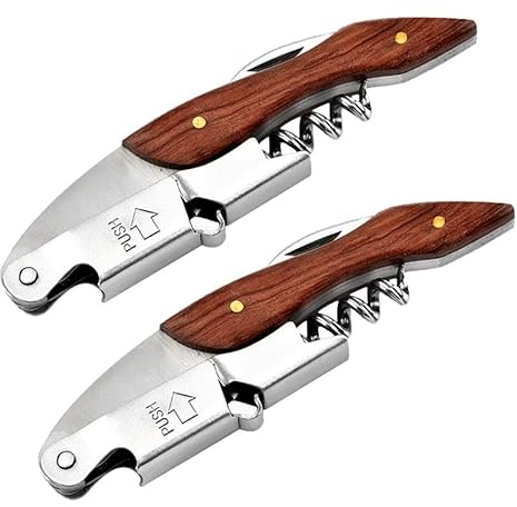 Lot de 2 tire-bouchons à vin en acier inoxydable - Couteau de sommelier - Ouvre-bouteille et coupe-capsule - Couteau de sommelier - Ustensile de sommelier multifonction - Tire-bouchon à vin -