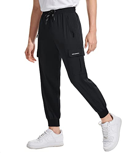 DEVOROPA Boys Joggers Lightweight Hiking Cargo Pants Water Resistant UPF 50+ Quick Dry Youth Kids Athletic Running Pants Black M